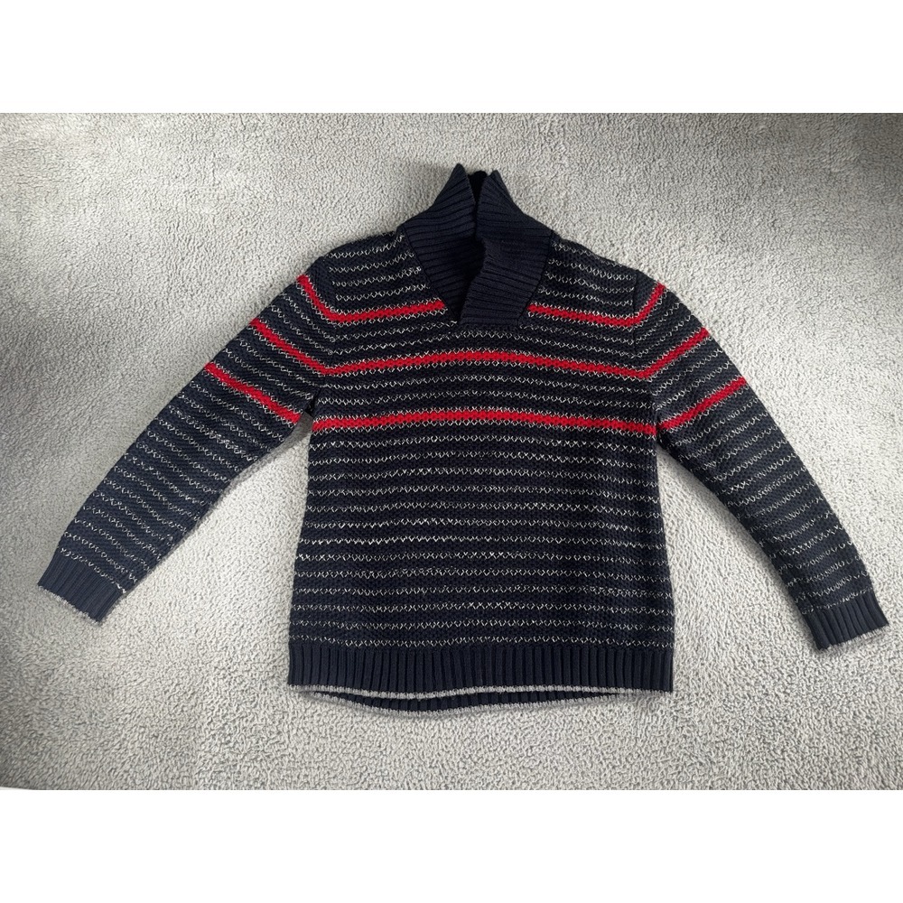 Nautica Sweater Men 2XL Heavy Knit Shawl Collar Striped Pullover Preppy Casual